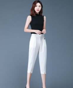 Pants leg split cotton hemp wide-leg trousers